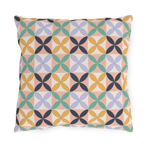 Hand-Drawn Patchwork Design, Colorful Outdoor Throw Pillows, Stylish Patio Decor, Boho Outdoor Cushion, Garden Accessories