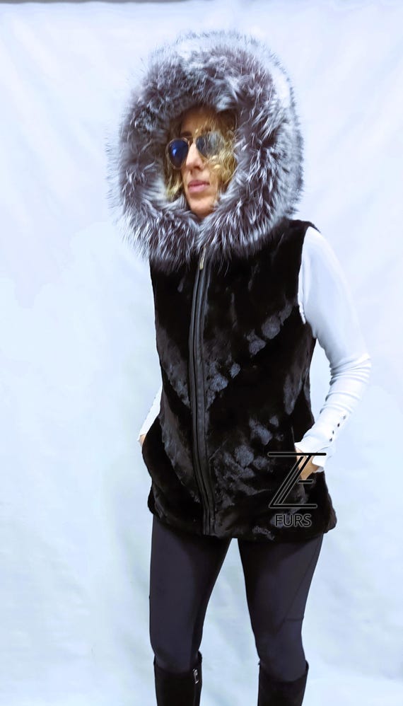 Damen Pelzweste Echtpelz FÃ¼r Jacke Nerz Weste Kapuze Fell Echt