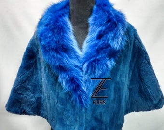 Capa de piel de conejo esquilada: chal con cuello de zorro, estilo vikingo