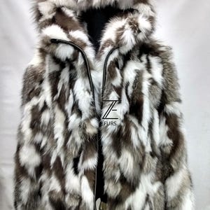 Real White Gray Black Fox Fur Hooded Coat. Men&#39;s Brand New Coat.