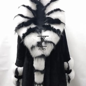 Men&#39;s Brand New Jacket. black rex fur full skin with hood , cuffs,garnish white fox and bits of black in between! Real genuine furs.