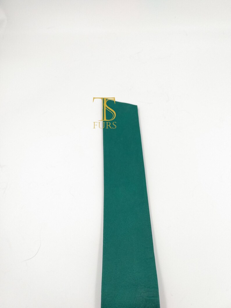 Peut inclure: Une longue bande &eacute;troite de mat&eacute;riau vert fonc&eacute; uni. La surface est lisse et pr&eacute;sente une texture mate. Pr&egrave;s du haut de la bande se trouve un logo de couleur dor&eacute;e repr&eacute;sentant les lettres stylis&eacute;es TS avec le mot FURS imprim&eacute; en dessous.
