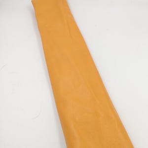 Peut inclure: Une longue bande rectangulaire de mat&eacute;riau orange vif et lisse avec une finition mate uniforme. La pi&egrave;ce est repli&eacute;e sur le bord sup&eacute;rieur et pos&eacute;e &agrave; plat, pr&eacute;sentant une couleur unie et homog&egrave;ne sur toute sa surface visible.