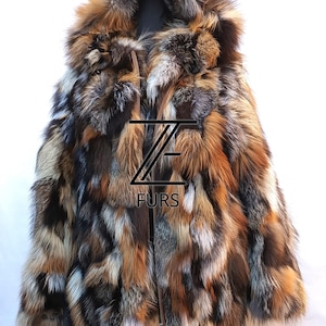 Men&#39;s Brand New Jacket Real HOODED FOX Fur coat.Fluffy Fur from CROSS color excellent quality fox fur