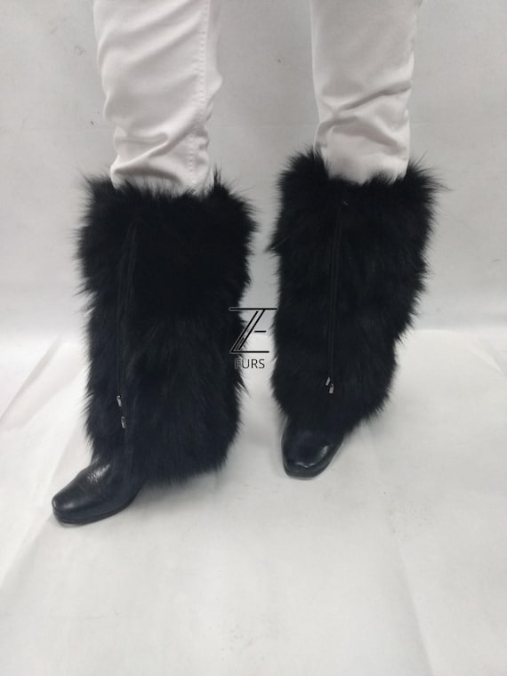 Real Fox Fur Leg Warmers, Handmade Furry Boot Covers