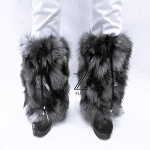Real Fox frost Fur Leg Warmer / Fur leg cuffs / Fur boot covers / Winter Furry Long Boot Cuffs,gaiters furs.