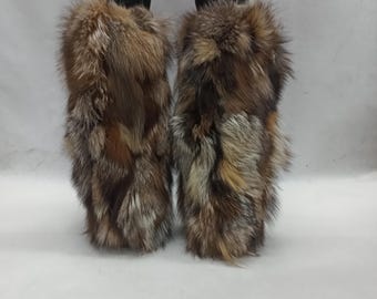 Jambières en fourrure de renard véritable. Revers des jambes en fourrure duveteuse. Couvre-bottes en fourrure. Fait main. Cadeau de luxe. Couleur cristal.