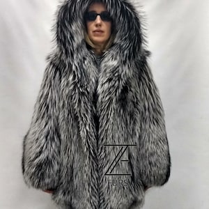 Echte Silberfuchs Pelzjacke, Neue handgemachte Jacke für Frauen