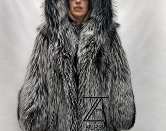 高級シルバーフォックスジャケット、ホールスキンの毛皮コート、毛皮