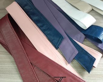 Ceinture en cuir d'agneau faite main, ceinture souple à nouer, dimensions personnalisées