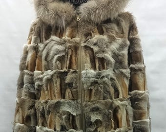 Men's Natural Fox Fur Hooded Coat, Luxury Winter Outerwear.