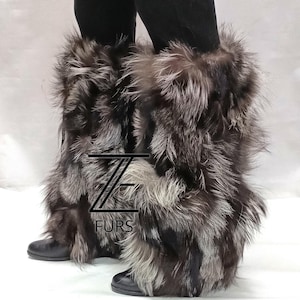 Real Fox Fur Leg Warmer.fluffy Leg Warmer. Handmade. Fur leg cuffs.Fur boot covers. Luxury gift.SILVER FOX color