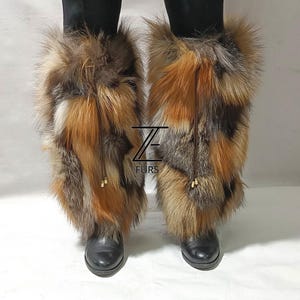 Real Fox Fur Leg Warmer.fluffy Leg Warmer. Handmade. Fur leg cuffs.Fur boot covers. Luxury gift.cross color.