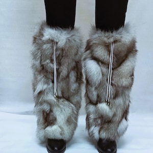 Real Fox Fur Leg Warmer.Fur boot covers. Handmade. Fur leg cuffs. Luxury gift,color BLUE FOX