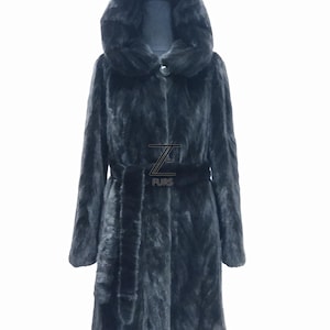 Luxury Women’s Mink Fur coat, Handmade, All  Sizes, in black color, With Hood ,detachable mink  belt.