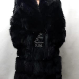 Real black Fox Fur Collar coat. Women&#39;s brand new coat. The luxurious gift.And leather straps between the fur.
