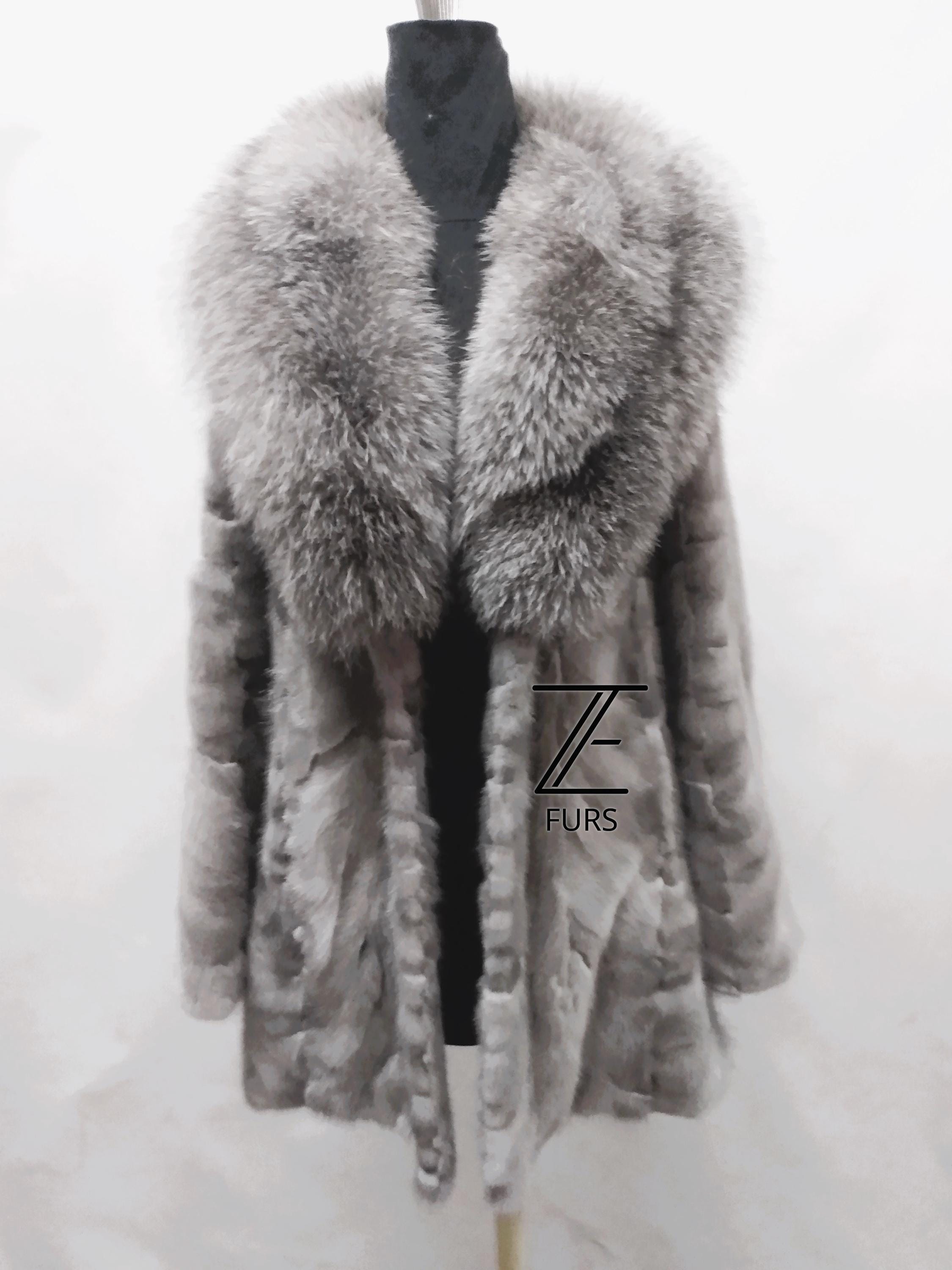 フォックスカラー付きグレーミンクファージャケット、レディース