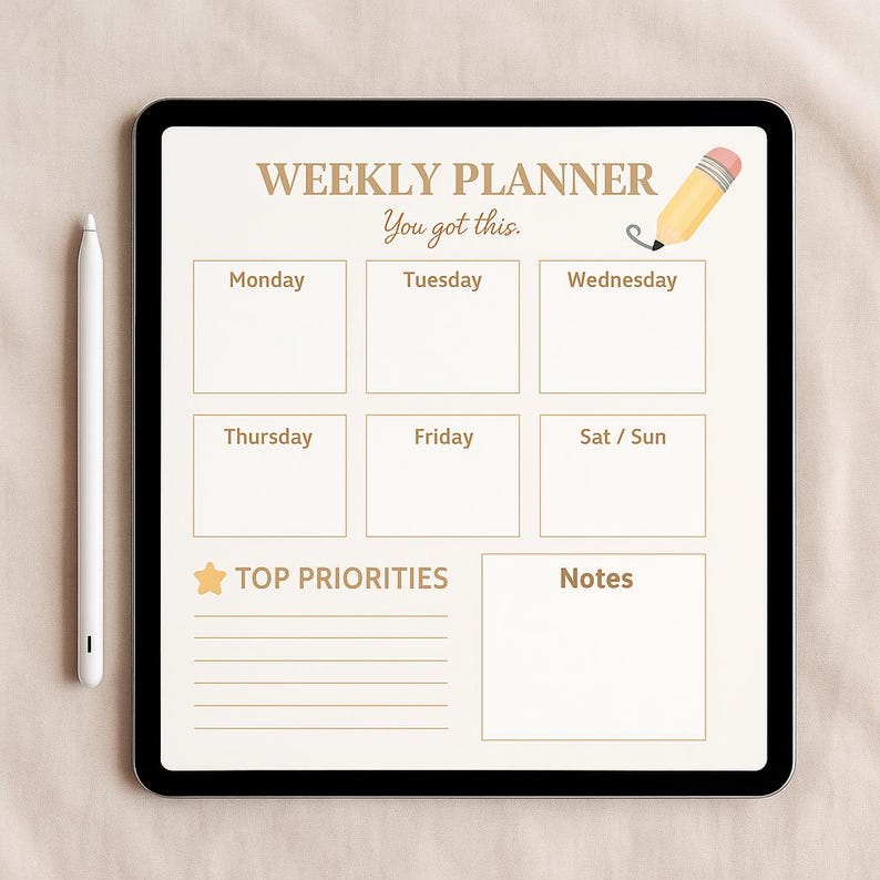 Minimalist Weekly Planner Printable | Undated Digital Planner Sheet ...
