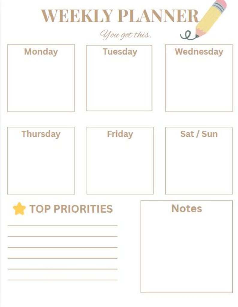 Minimalist Weekly Planner Printable | Undated Digital Planner Sheet ...