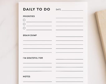 Daily To-Do List Planner | Printable & Fillable PDF | Minimalist Task Organizer for Productivity and Self-Care