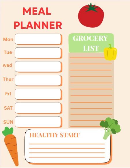Weekly Meal Planner + Grocery List | Printable PDF | Healthy Eating ...