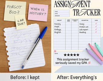 Suivi des devoirs | Imprimable et numérique | Planificateur de devoirs PDF | Organisateur d'études pour étudiants | Joli planificateur universitaire | Téléchargement instantané