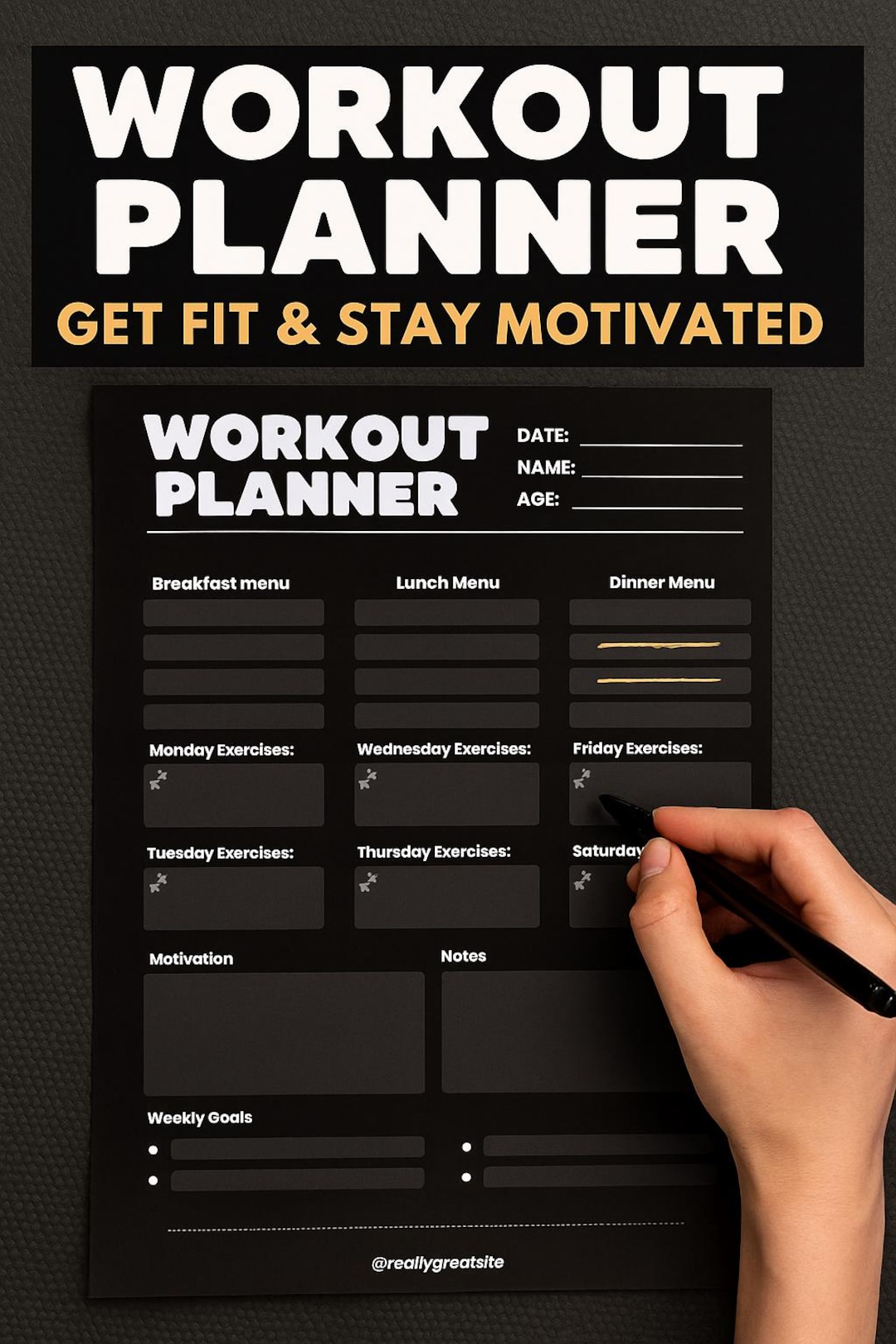 Printable Workout Planner | Weekly Fitness & Meal Tracker (digital ...