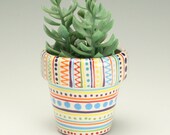 Xtra Small Flower Pot with Drainage Hole, Stripes, Dots, Circles Pottery Planter, Ceramic Plant Container, Vessel, Holder, Succulent Garden