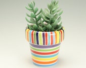 Xtra Small Flower Pot with Drainage Hole, Stripes Pottery Planter, Ceramic Plant Container, Vessel, Holder, Succulent House Garden