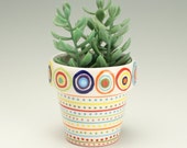 Xtra Small Flower Pot with Drainage Hole, Stripes, Dots, Circles Pottery Planter, Ceramic Plant Container, Vessel, Holder, Succulent Garden