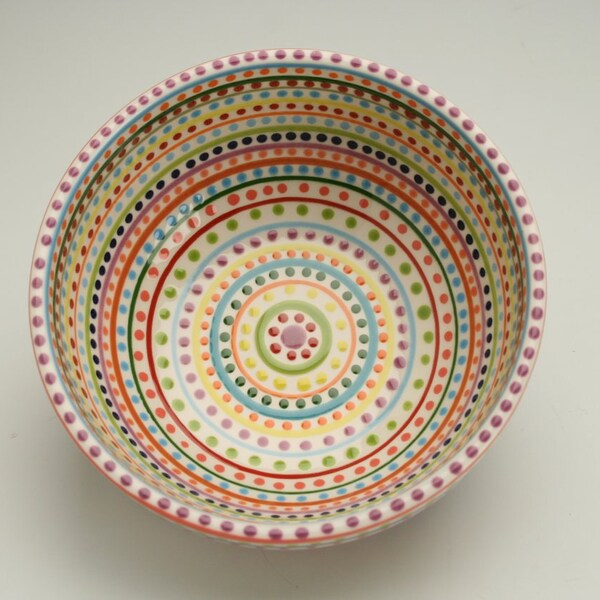 Stripes and Dots Bowl Cereal Soup Salad Colorful Dinnerware