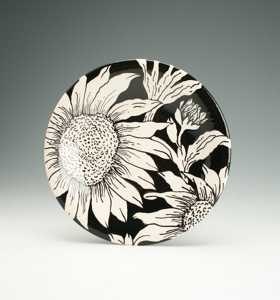 Sunflower Plate Hand Painted 10 Round Coupe Dinnerware Etsy
