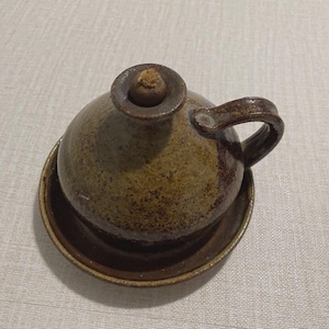 Oil Lamp And Saucer Glazed Pottery