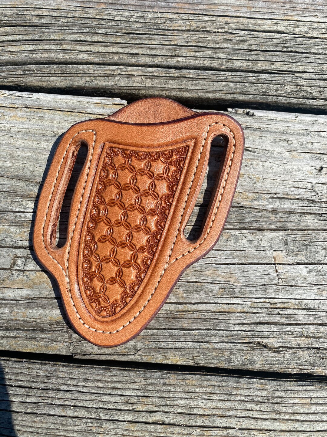Tooled Leather Pancake Style Knife Sheath, Cross Draw Knife Sheath