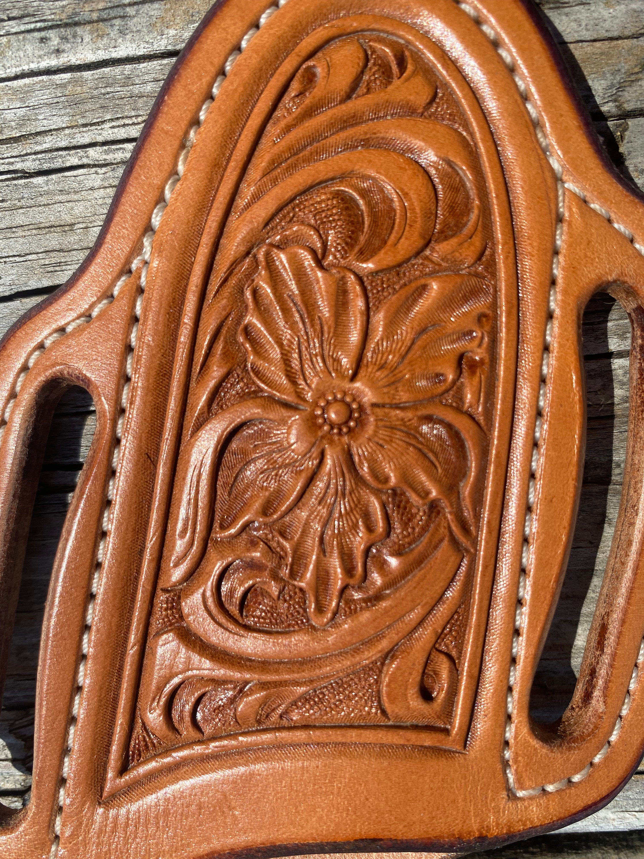 Tooled Leather Pocket Knife Sheath, Cross Draw Knife Sheath, Pancake