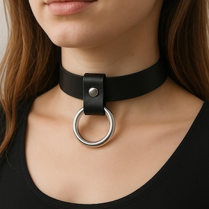 Genuine Leather Choker with Metal Ring | Handmade Rocker Style Choker | Adjustable Neck Collar in Multiple Leather Colors | Gift for Her