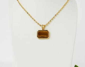Tiger Eye Pendant Necklace | 18k Gold-Plated Chain | Minimalist Gemstone Jewelry