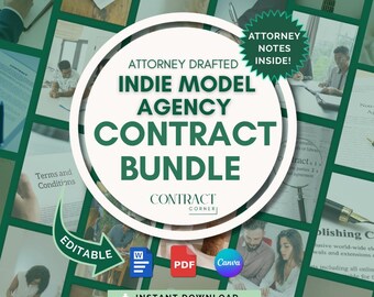 Indie Modelfunkvertrags-Bundle, von einem Attorney entworfenes Startervertrags-Kit für Modeling-Brassuren, bearbeitbare Vorlage in Canva & Word