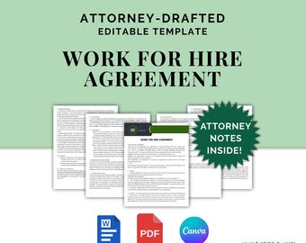 Work For Hire Agreement, Attorney-Drafted  Freelance Contract for Gig & Project Work,  Template Editable in Canva and Word, Instant Download