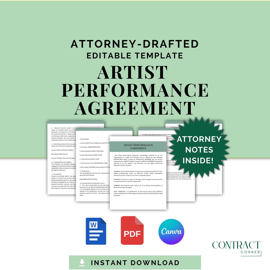 Artist Performance Agreement, Attorney-drafted Event Performance ...