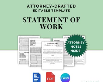 Statement of Work, Attorney-Drafted Scope of Work for Service Contracts, Editable Project Scope Template in Canva and Word, Instant Download