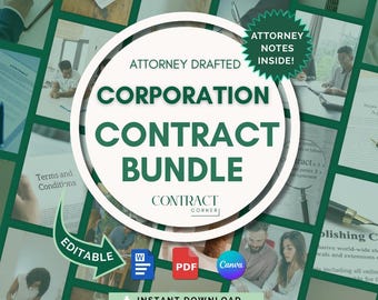 Corporate Contract Bundle, Attorney-Drafted Contract Kit for Owners and Organizers Forming a New Corporation, Editable Template