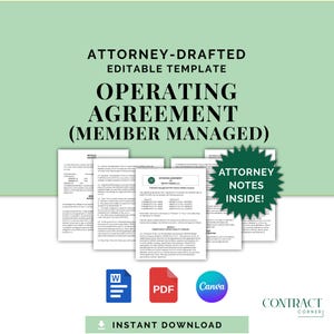 Operating Agreement Multi-Member LLC (Member-Managed), Attorney-Drafted Agreement for Owners Managing a Company, Editable Template
