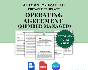 Operating Agreement Multi-Member LLC (Member-Managed), Attorney-Drafted Agreement for Owners Managing a Company, Editable Template