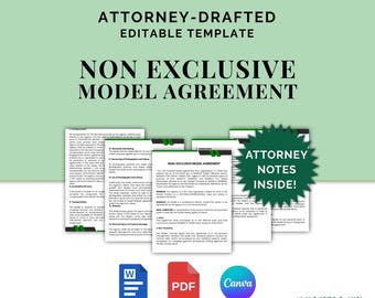 Non-Exclusive Model Agreement, Attorney-Drafted Contract for Models, Clients, Gigs and Projects, Editable Template in Canva and Word