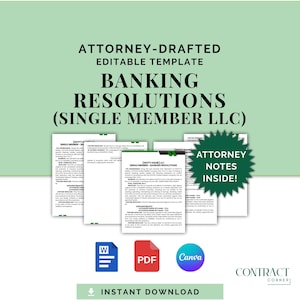 Resoluciones bancarias / Sociedad de responsabilidad limitada (LLC) unipersonal / Documento legal para empresarios unipersonales / Descarga instantánea / PDF / Word / Canva / Editable