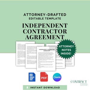 Independent Contractor Agreement Template | Attorney-Drafted | Freelance Contract | Editable Legal Document | Business & Service Contract