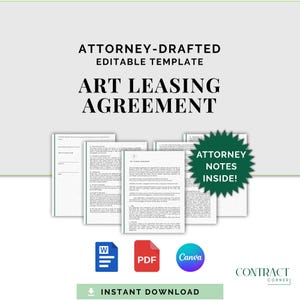 Art Leasing Agreement, Attorney-Drafted Contract for Renting Artwork, Template Editable in Canva and Word, Instant Download, Printable, PDF