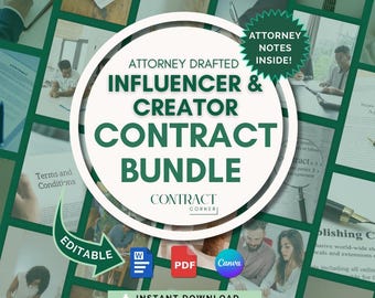 Influencer and Creator Contract Bundle, Attorney-Drafted Contract Kit for Creators, Influencers, Ambassadors & Clients, Editable Templates