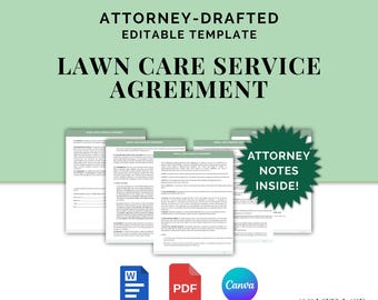 Lawn Care Service Agreement, Attorney-Drafted Contract for Landscaping and Maintenance, Editable Template in Canva & Word, Instant Download